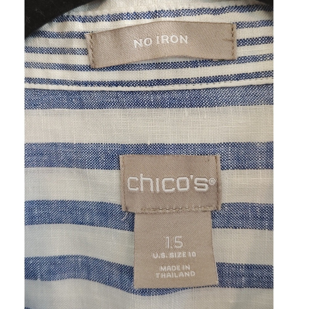 Women Size tag 1.5 US‎ 10 Chico's Blue White Striped Linen Button Down Shirt - Picture 4 of 16